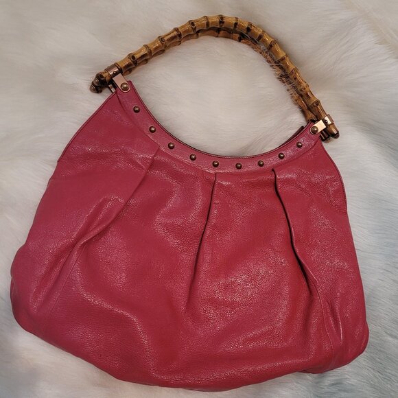 GUCCI RARE PEBBLED LEATHER BAMBOO HAND/SHOULDER BAG - Picture 1 of 13
